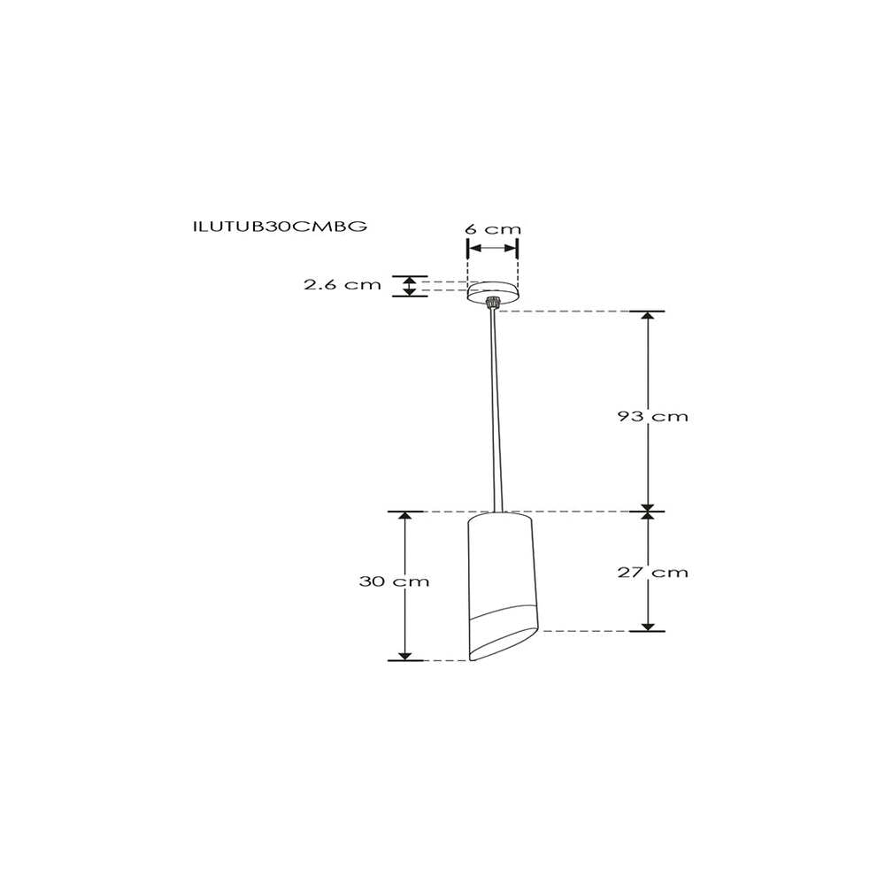 LUMINARIO TUBULAR SUSPENDER NEGRO/DORADO P/GU10 MAX 50W 120 6CM DIAM * 30CM ALTO 1M CABLE IP20 ILUMILEDS