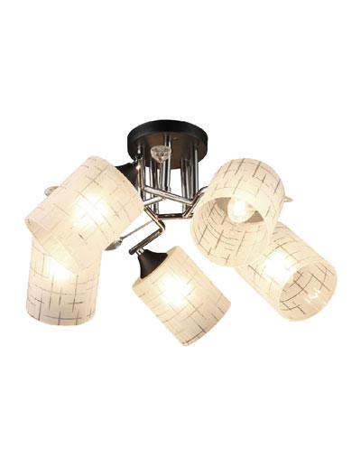 LUMINARIO METALICO CAFE BRAZOS CROMO PANTALLA CRISTAL CUADRICULADO P/5 FOCOS E27