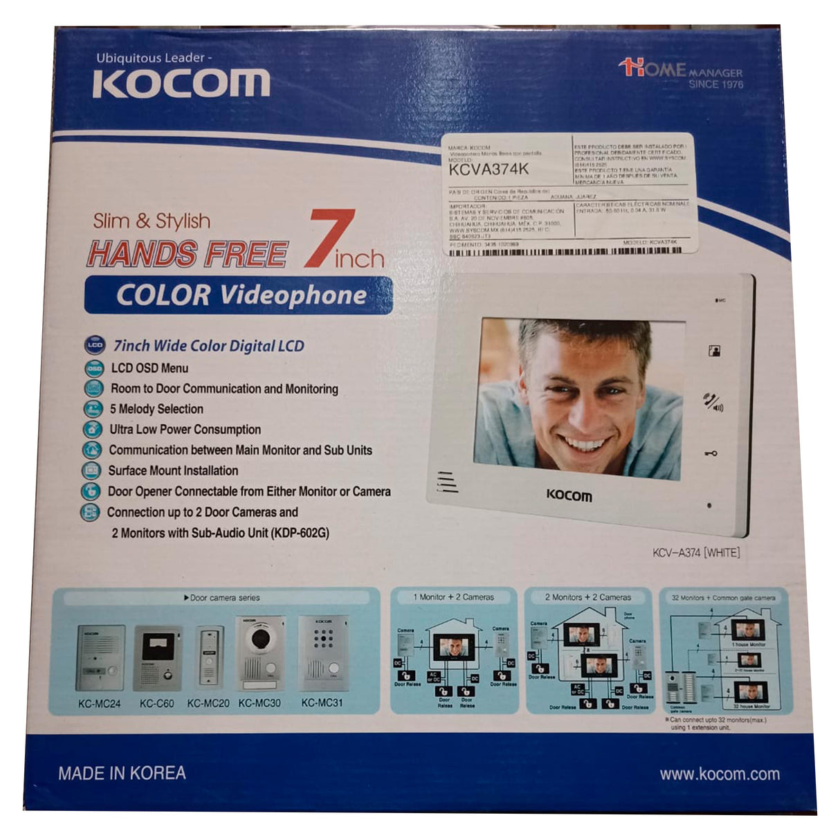 VIDEOPORTERO BLANCO MANOS LIBRES CON PANTALLA LCD 7" A COLOR