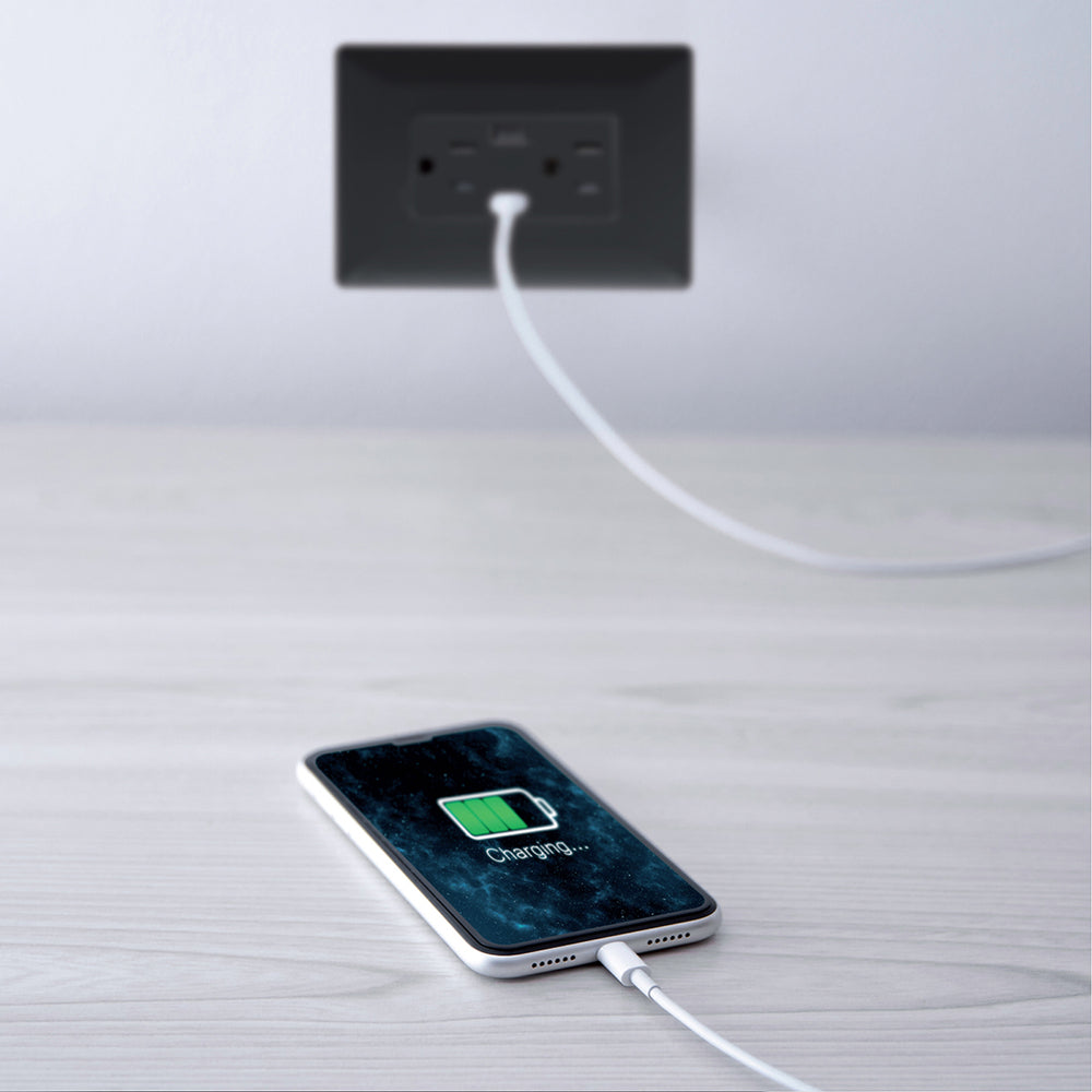 TOMA DE CORRIENTE DUPLEX 2P+T CON 2 USB A+C COLOR NEGRO 3 MOD. 3.1A INCLUYE CHASIS 127V.