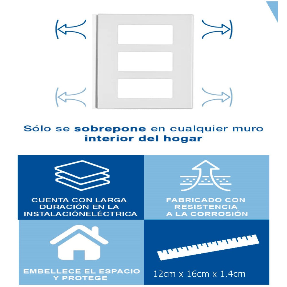 KIT DE 4 PLACAS DECORA PLUS DE 3 MODULOS COLOR BLANCO LEVITON
