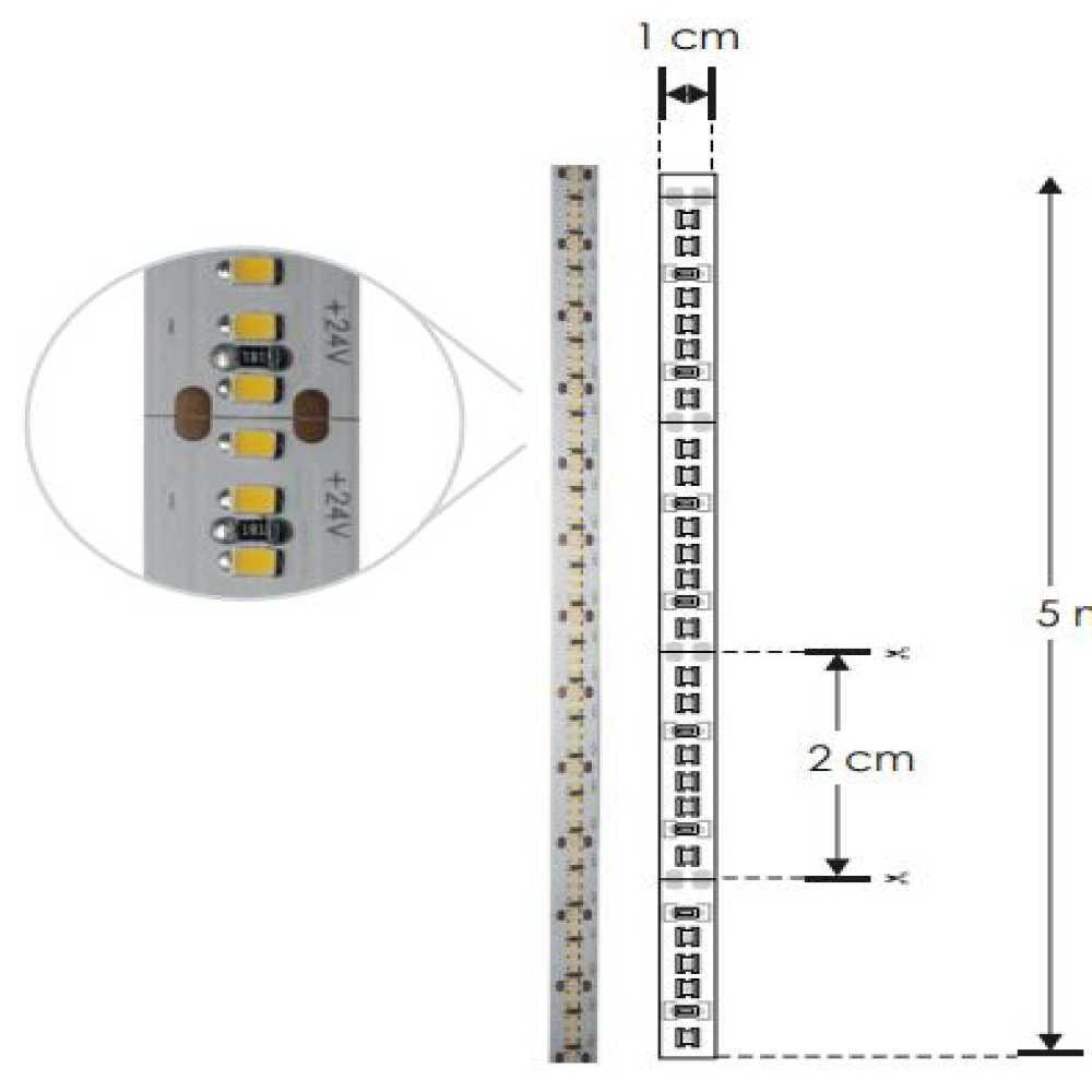 TIRA EXTRAPLANA LED 2216 2700 5MT 300 LEDS POR METRO 24W POR METRO 120 CON AUTOADHESIVO 3M CRI90 DOBLE CARA 24V IP20 ILUMILEDS ***REQUIERE FUENTE TIPO CP O FP***