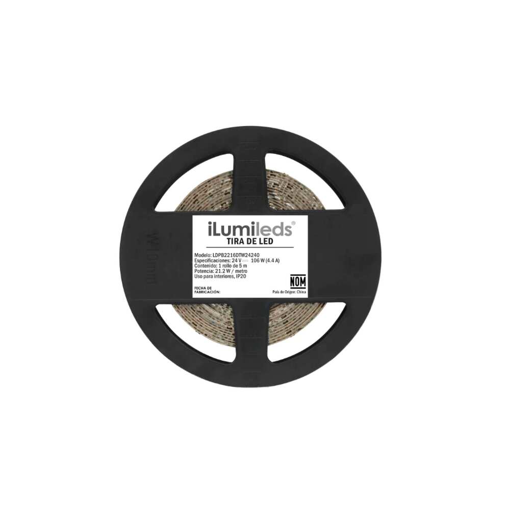 TIRA EXTRAPLANA LED 2216 240 LEDS POR METRO ATENUACION PWM 1800-3500K 21.2W POR METRO 120 CON AUTOADHESIVO 3M CRI90 DOBLE CARA 24V IP20 ILUMILEDS ***REQUIERE FUENTE TIPO CP O FP***