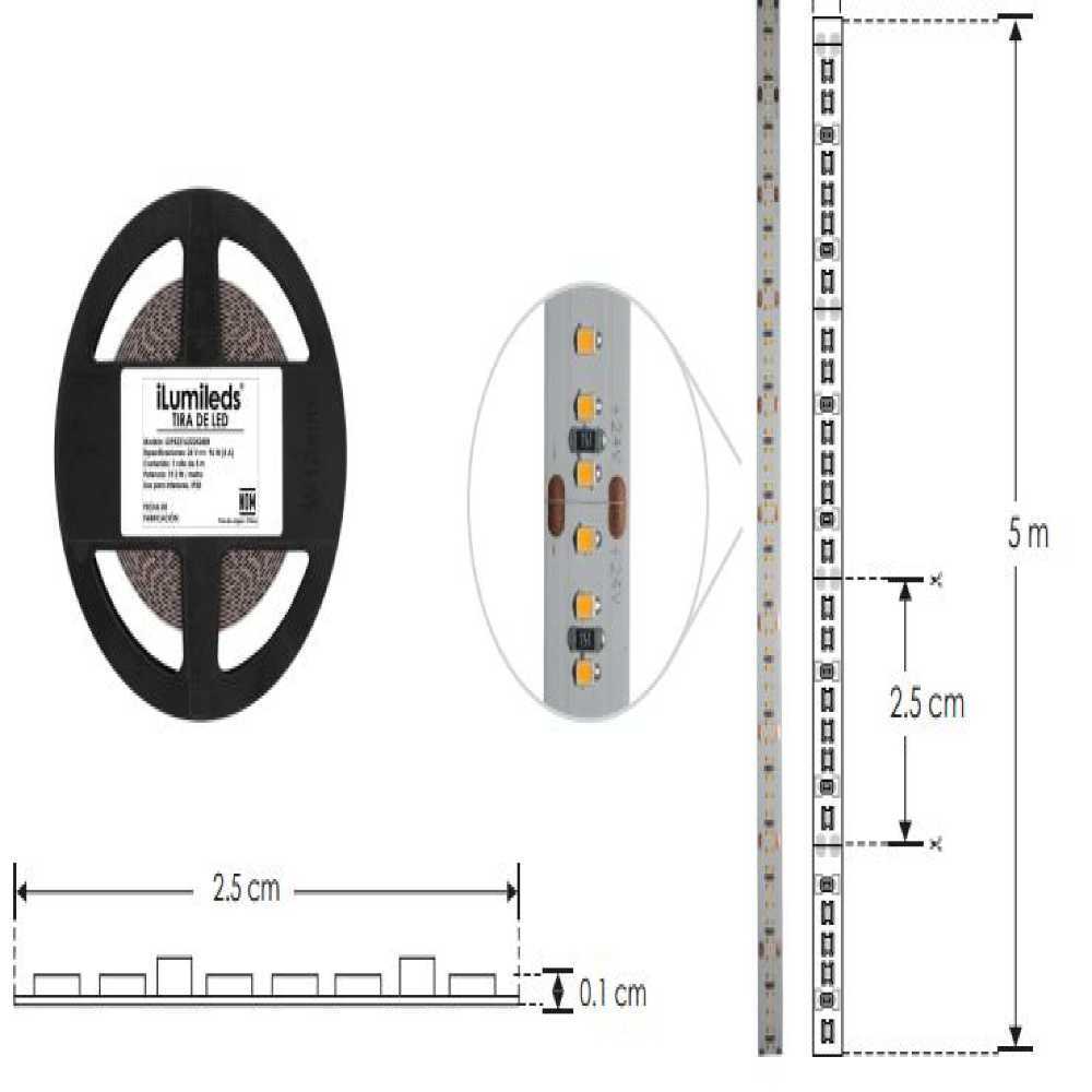 TIRA EXTRAPLANA LED 2216 BLANCO NEUTRO 5M 240 LEDS POR METRO 19.2W POR METRO 120 CON AUTO ADHESIVO 3M CRI90 DOBLE CARA 24V IP20 ILUMILEDS ***REQUIERE FUENTE TIPO CP O FP***