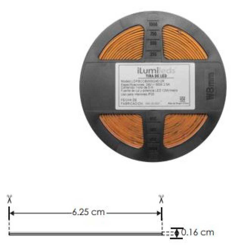 TIRA EXTRAPLANA LED 12W X MT 6000K 5M 512 LEDS X MT 120G IP20 ILUMILEDS