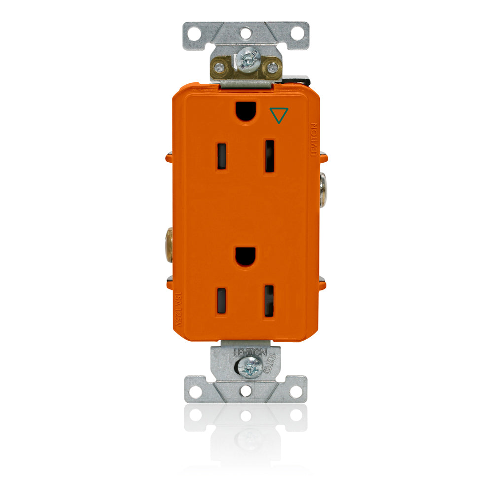 CONT. DUPLEX DECORA PLUS INDUSTRIAL TIERRA AISLADA 15A 125V 2P3H NARANJA 16262-0IG LEVITON