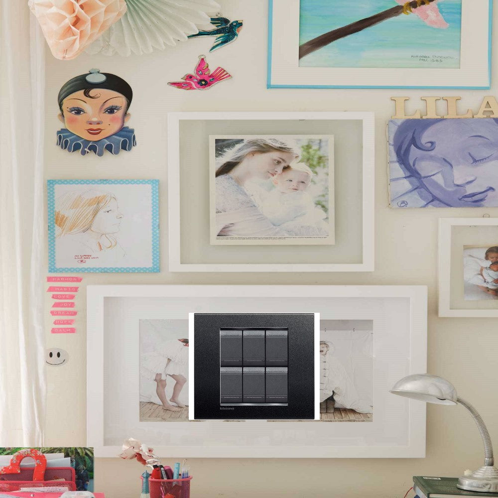 PLACA RECTANGULAR COLOR NEGRO ANTRACITA 3+3 MOD. LNA4826AR LIVING Y LIGHT