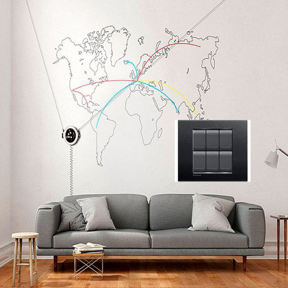 PLACA RECTANGULAR COLOR NEGRO ANTRACITA 3+3 MOD. LNA4826AR LIVING Y LIGHT