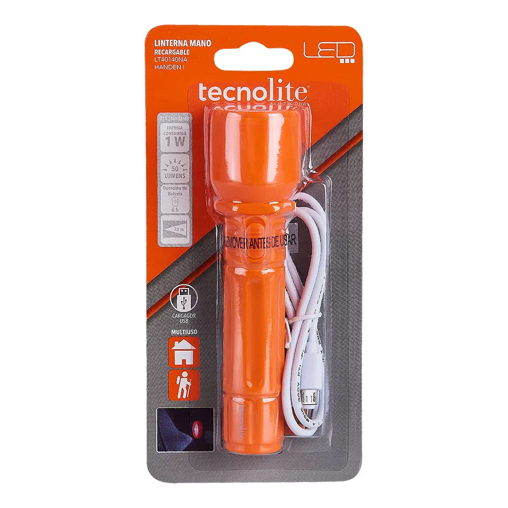 LINTERNA LED TECNOLITE HANDEN I RECARGABLE PORTÁTIL 1W LUZ DE DÍA INCLUYE CABLE DE CARGA