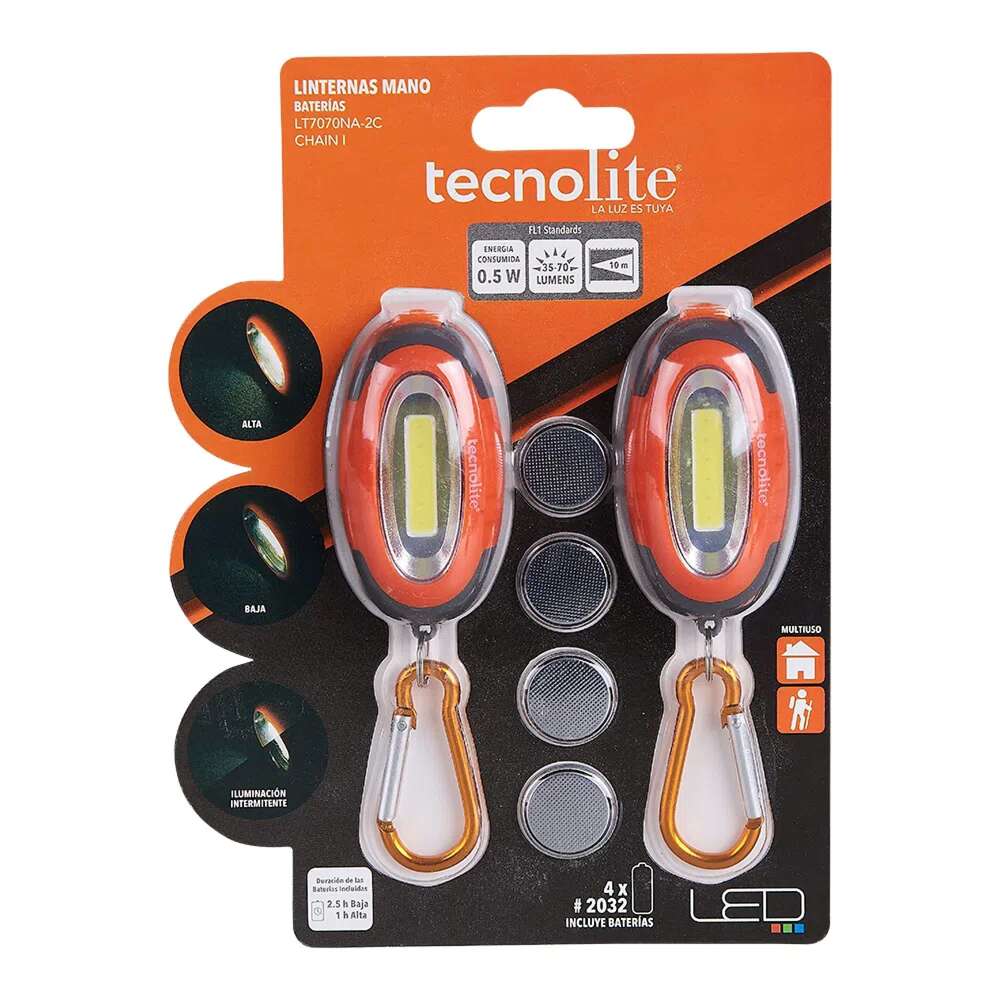 DOS LINTERNAS LED TECNOLITE CHAIN I PORTÁTILES TIPO LLAVERO 0.5W LUZ DE DÍA BATERÍAS INCLUIDAS