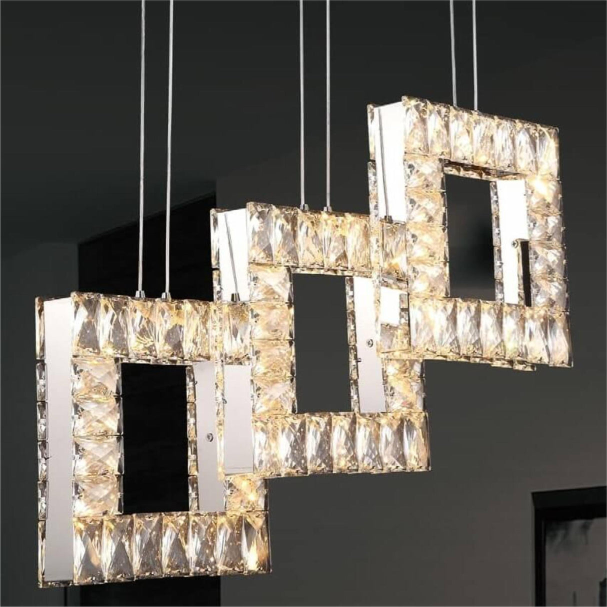 CANDIL CRISTAL 3 CUADROS LED 51W 3 CAMBIOS DE LUZ