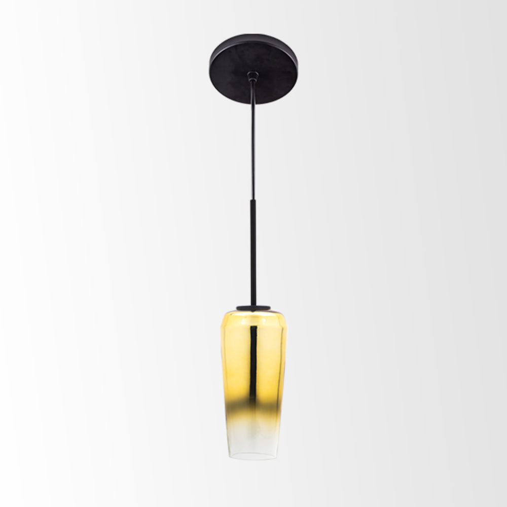 CANDIL CUERPO ALUMINIO CEPILLADO VIDRIO SOPLADO DORADO 9.2X120CM E27 127V MAXXI