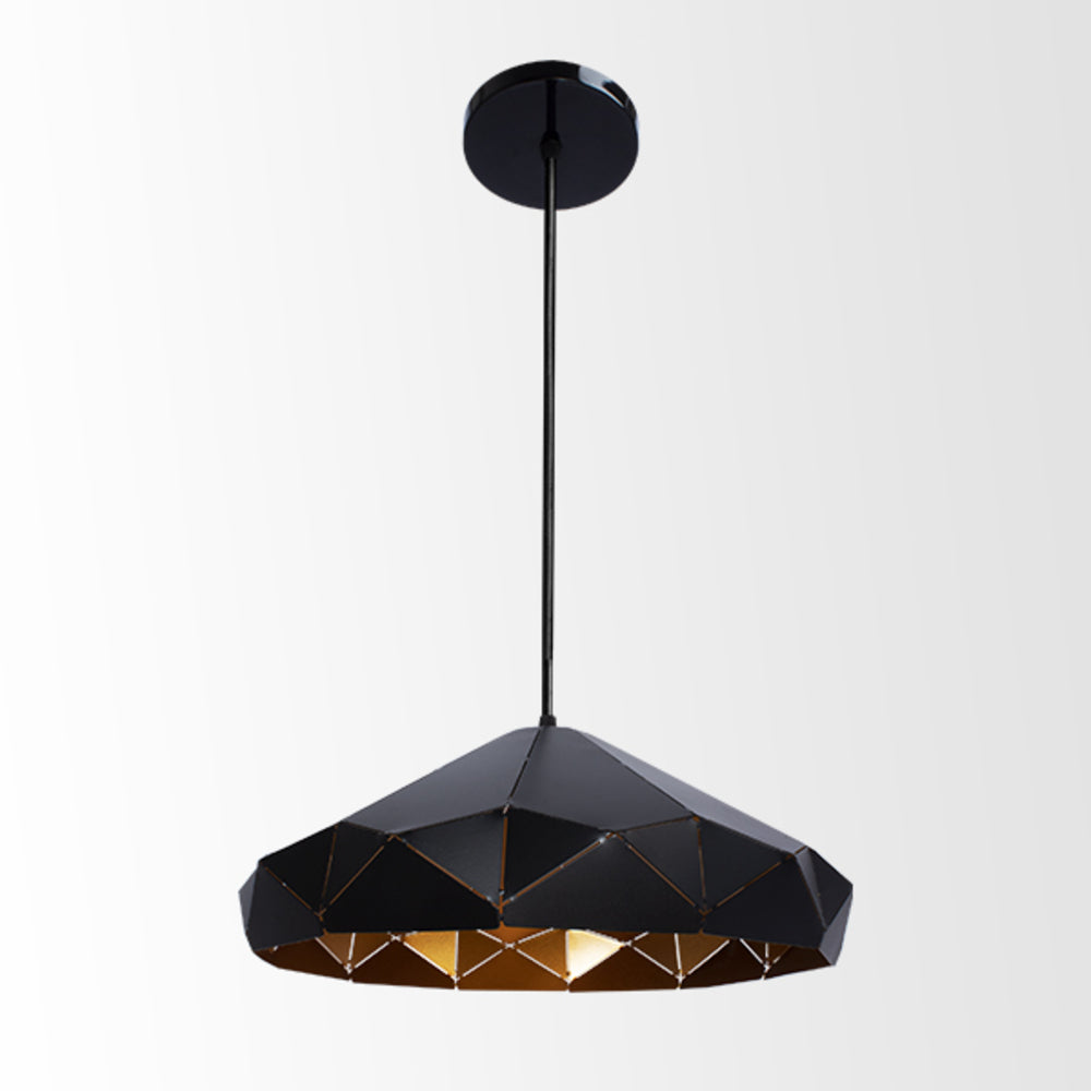 CANDIL LAMINA DE ACERO PERFIL GEOMETRICO NEGRO INTERIOR DORADO 35X120CM E27 127V MAXXI