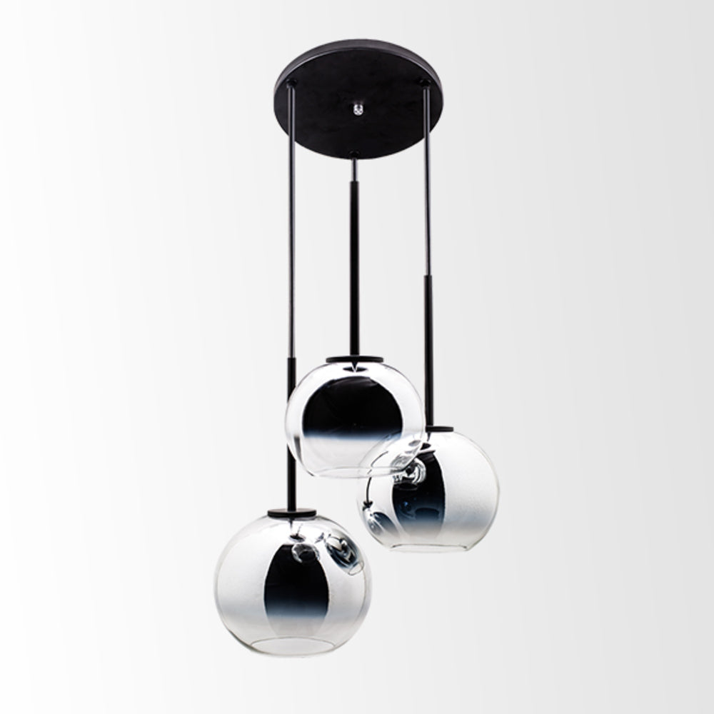 CANDIL 3 LUCES BASE METALICA NEGRA VIDRIO SOPLADO CROMO 201815X120CM E27 127V MAXXI