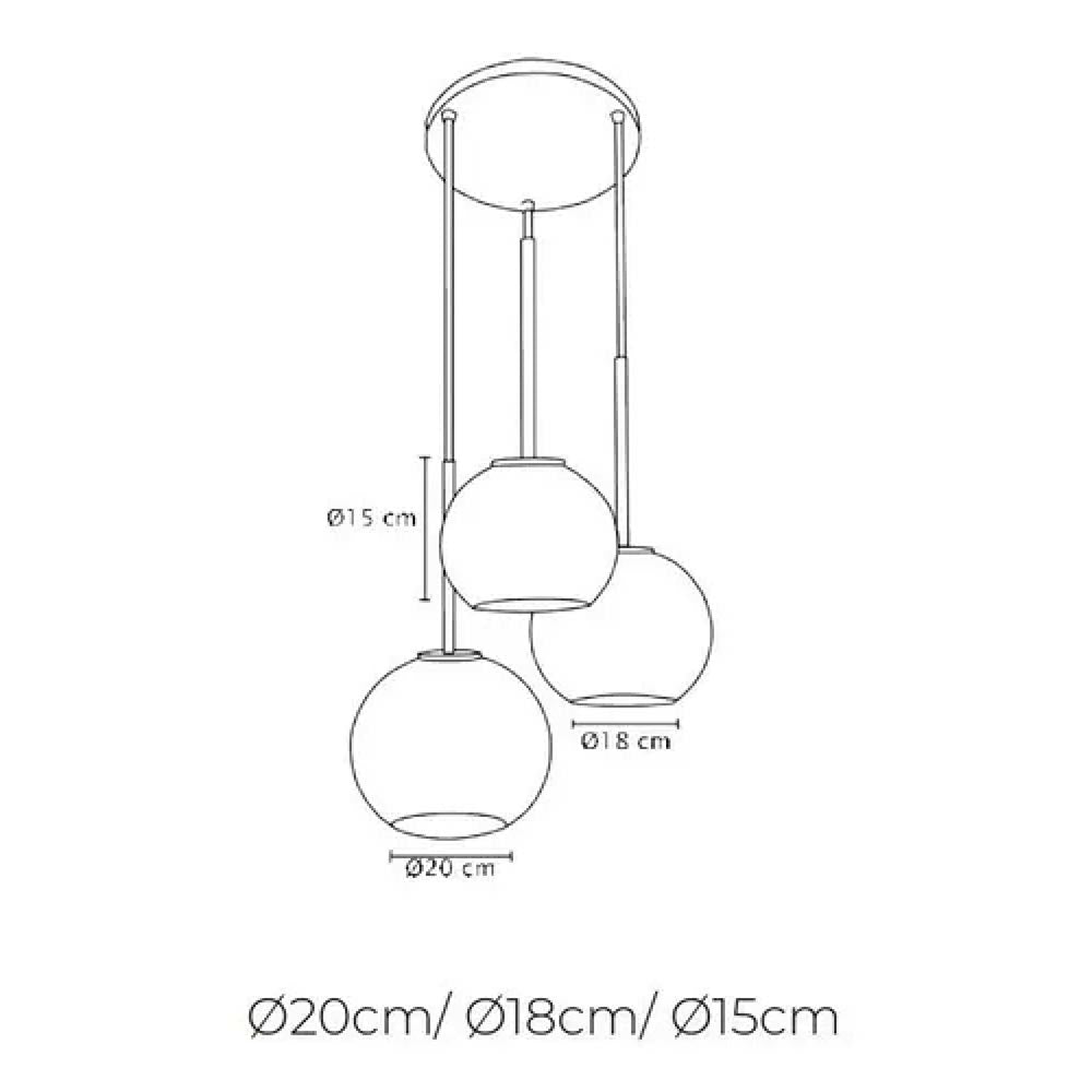 CANDIL 3 LUCES BASE METALICA NEGRA VIDRIO SOPLADO CROMO 201815X120CM E27 127V MAXXI