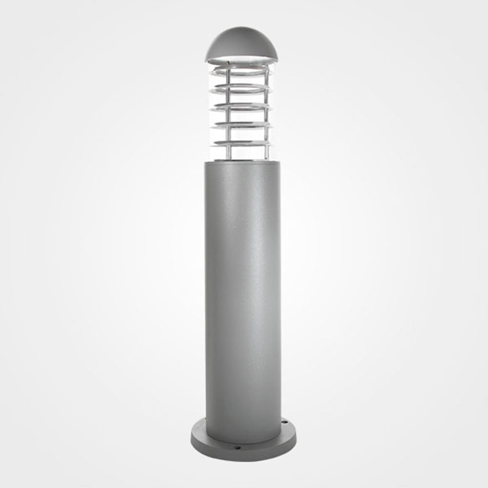 LUMINARIO PARA EXTERIOR MINIPOSTE GRIS BASE E26 ALUMINIO VIDRIO TEMPLADO IP45 LAMPARA OPCIONAL NO INLCUIDA T.E. AGOSTO 2024