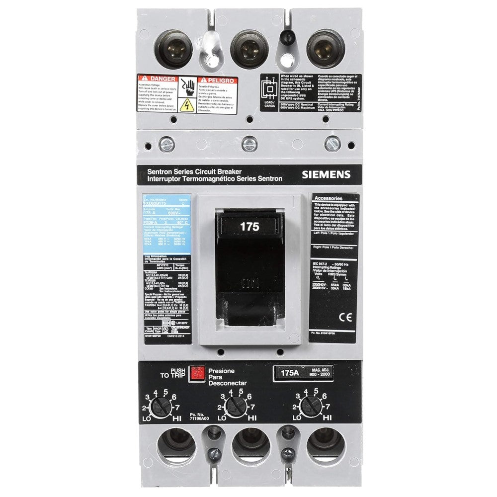 INTERRUPTOR FD 3P 175A 600V 22 KA TERMINALES FX MX:FXD63B175L SIEMENS