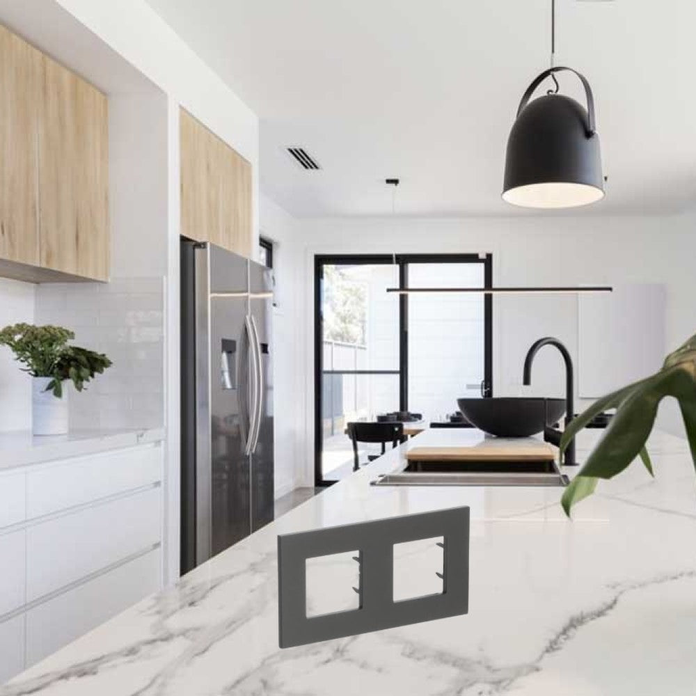 PLACA ESTEVEZ ZENIT 2 MÓDULOS MÁS 2 MÓDULOS DOBLE CAJA EUROPEA ANTRACITA