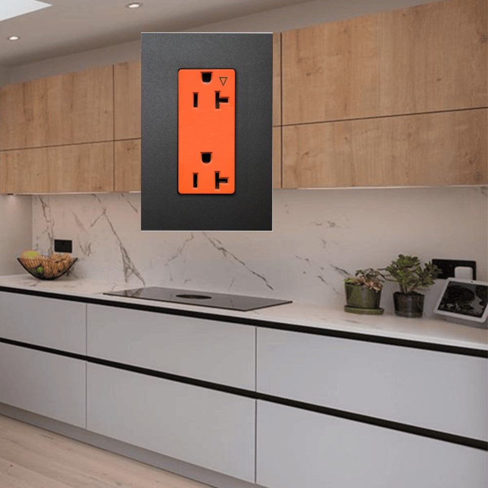 CONTACTO DUPLEX TIERRA AISLADA (IG) C/ PLACA ZENIT ANTRACITA MEC NARANJA