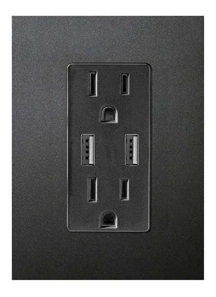 CONTACTO DÚPLEX ESTEVEZ ZENIT 2 POLOS CON TIERRA Y 2 CONTACTOS USB ANTRACITA CON PLACA ANTRACITA