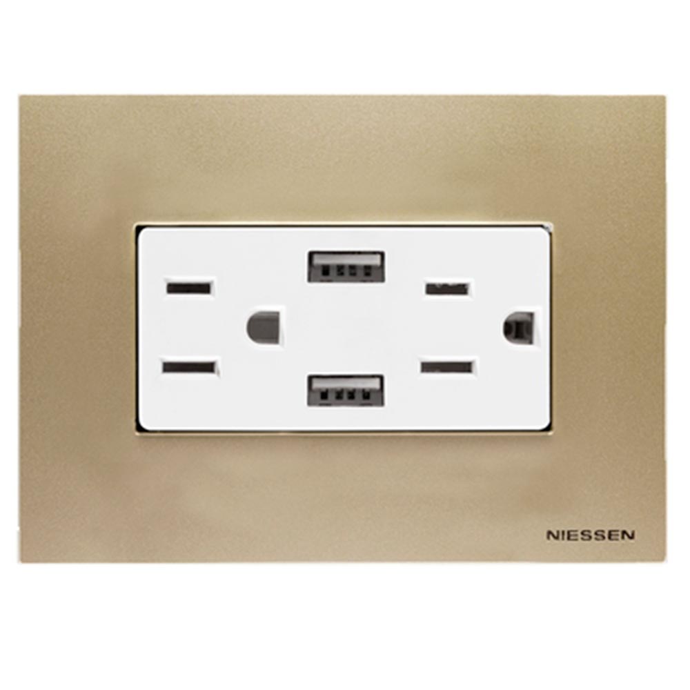 CONTACTO DUPLEX + 2XUSB 2.1 AMP CON PLACA ZENIT CAVA NIESSEN