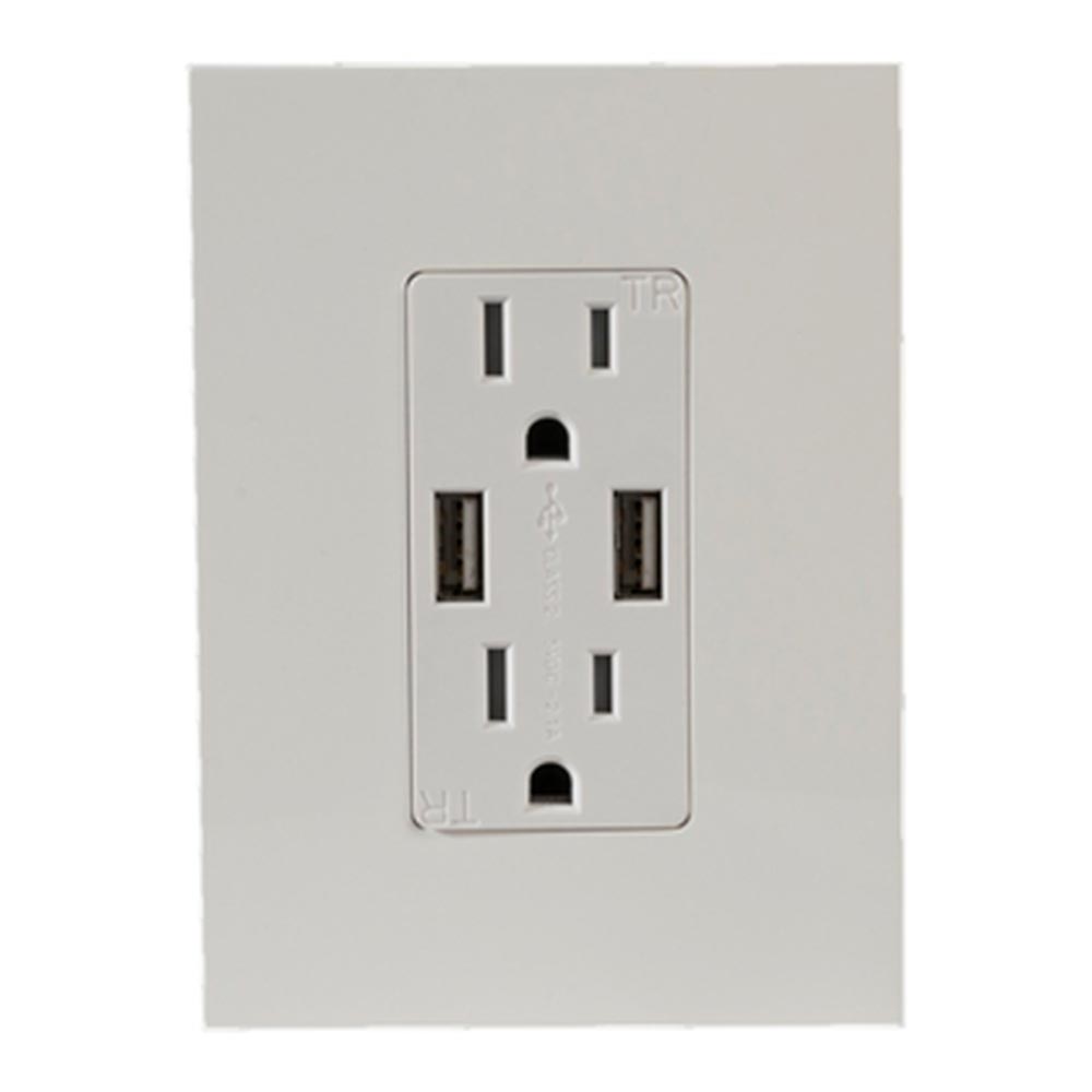 CONTACTO DUPLEX + 2 TOMAS USB CON PLACA PLATA Y MECANISMO PLATA