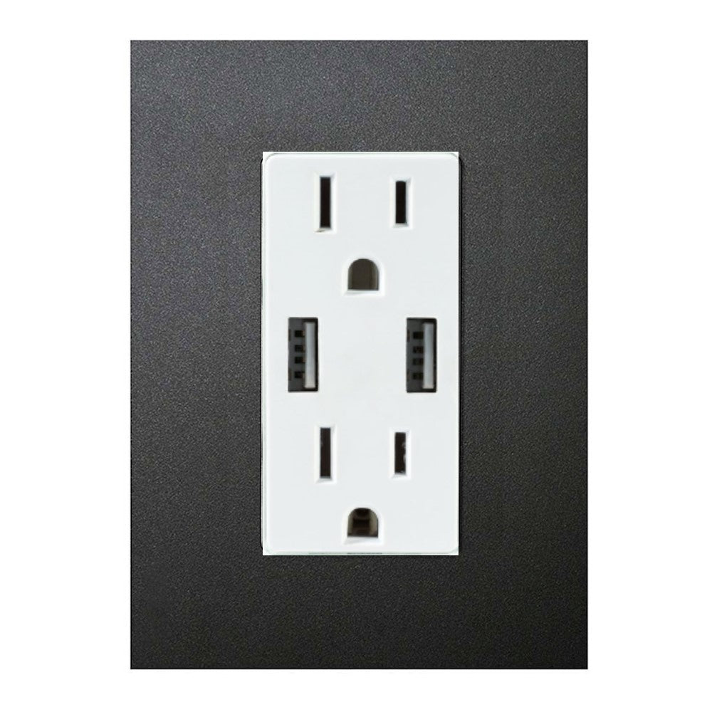 CONTACTO DÚPLEX ESTEVEZ ZENIT 2 POLOS CON TIERRA Y 2 CONTACTOS USB BLANCO CON PLACA ANTRACITA