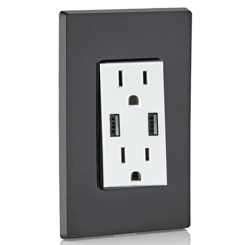 CONTACTO DÚPLEX ESTEVEZ ZENIT 2 POLOS CON TIERRA Y 2 CONTACTOS USB BLANCO CON PLACA ANTRACITA