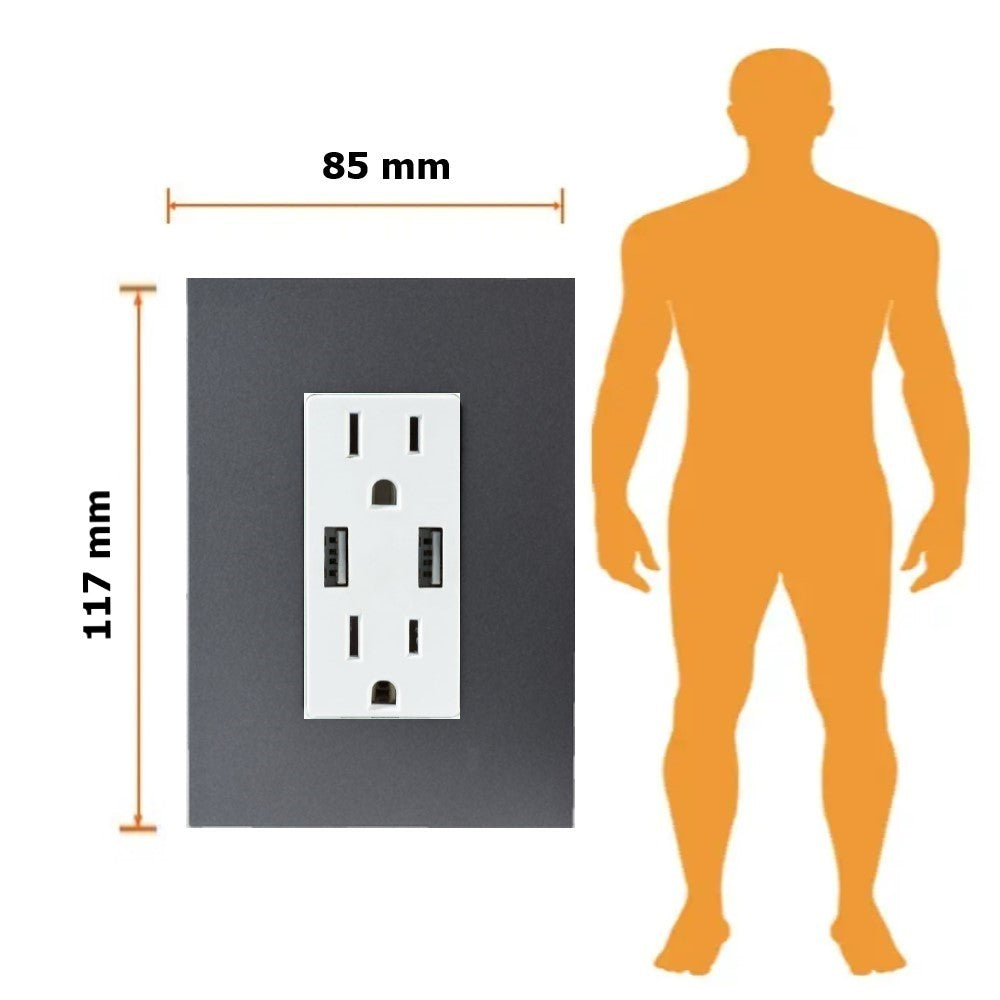 CONTACTO DÚPLEX ESTEVEZ ZENIT 2 POLOS CON TIERRA Y 2 CONTACTOS USB BLANCO CON PLACA ANTRACITA