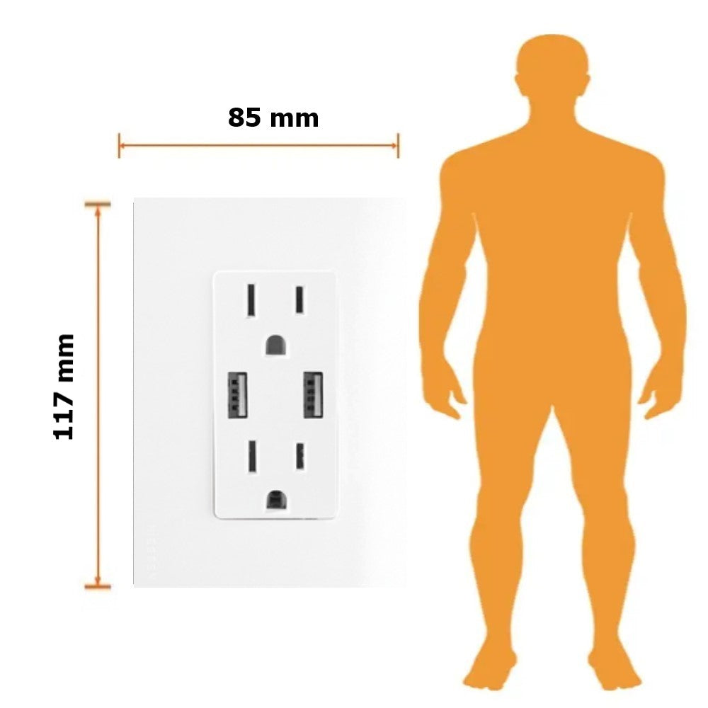 CONTACTO DUPLEX 2P+T 15A USBA 2.4A+ USBC 3A PLACA BL ZENIT