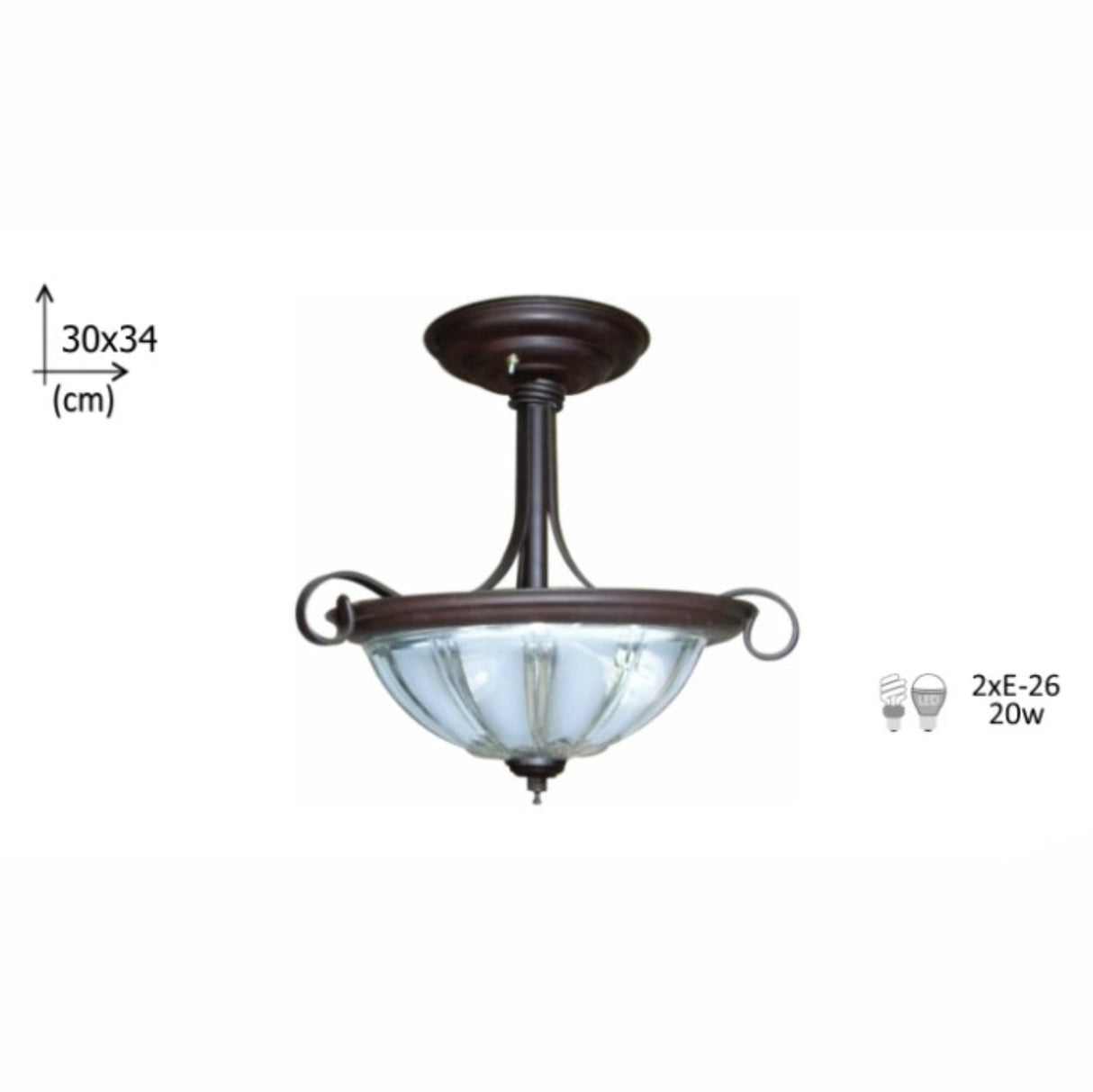 PLAFON MODELO 600 2 LUCES SIN FOCO MCA GUZMAN