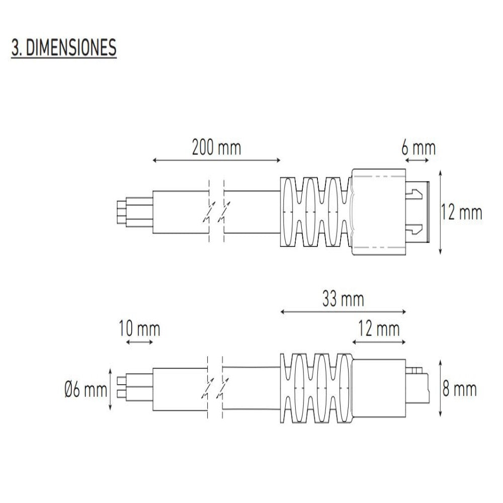 CABLE DE ALIMENTACION HORIZONTAL 200MM. BLANCO ELECTROMAG
