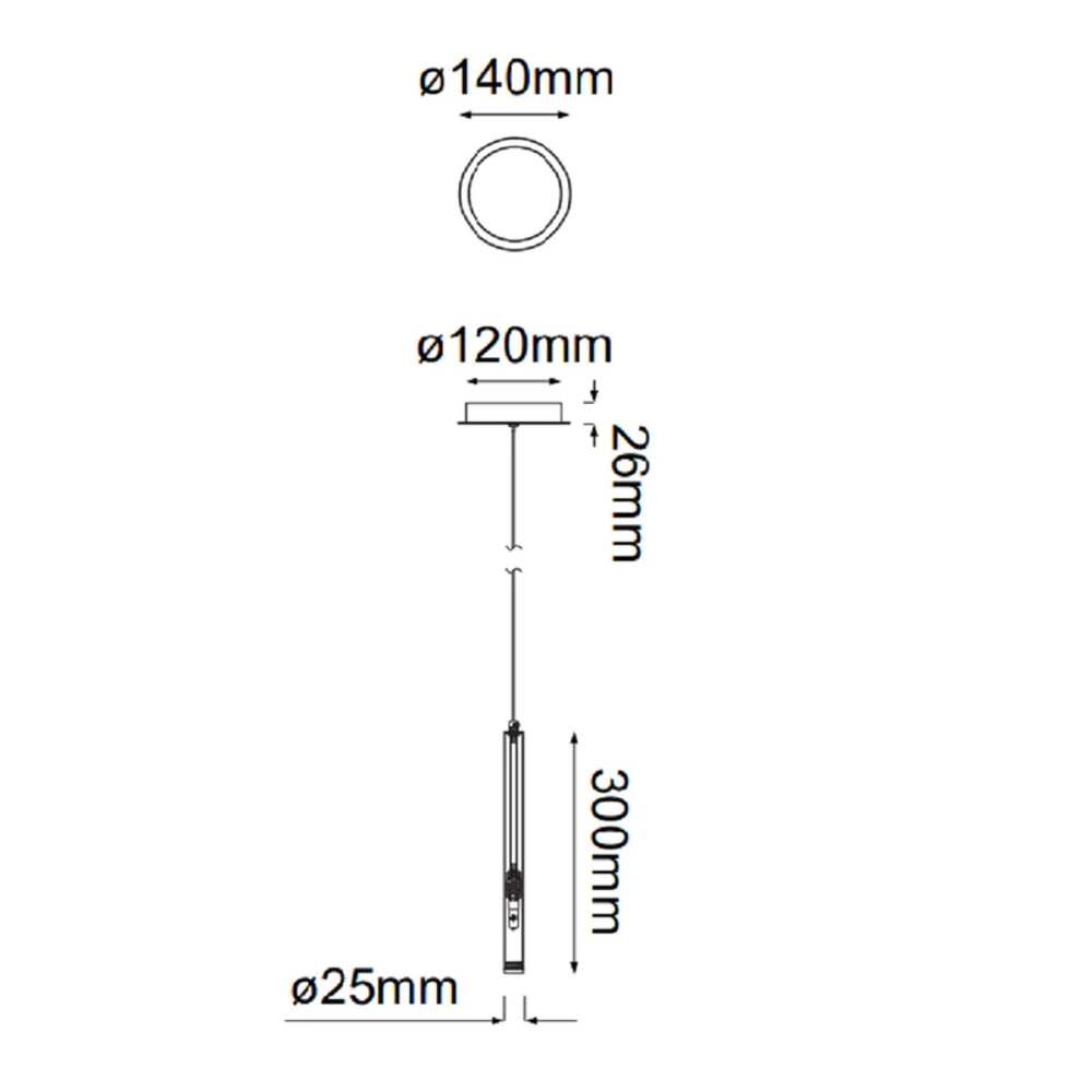 LUM COLGANTE CILINDRO 1 LUZ MINHA PENDANT D25XH300MM 1XG9 (NO INCLUIDO) DORADO QUOR