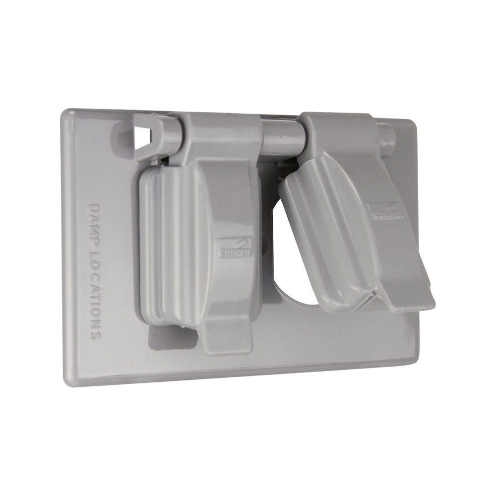 TAPA CON CERRADO AUTOMATICO 1 MOD GRIS RECEPTACULO DUPLEX DISPOSITIVO COMBINABLE HORIZONTAL 2 ENTRADAS