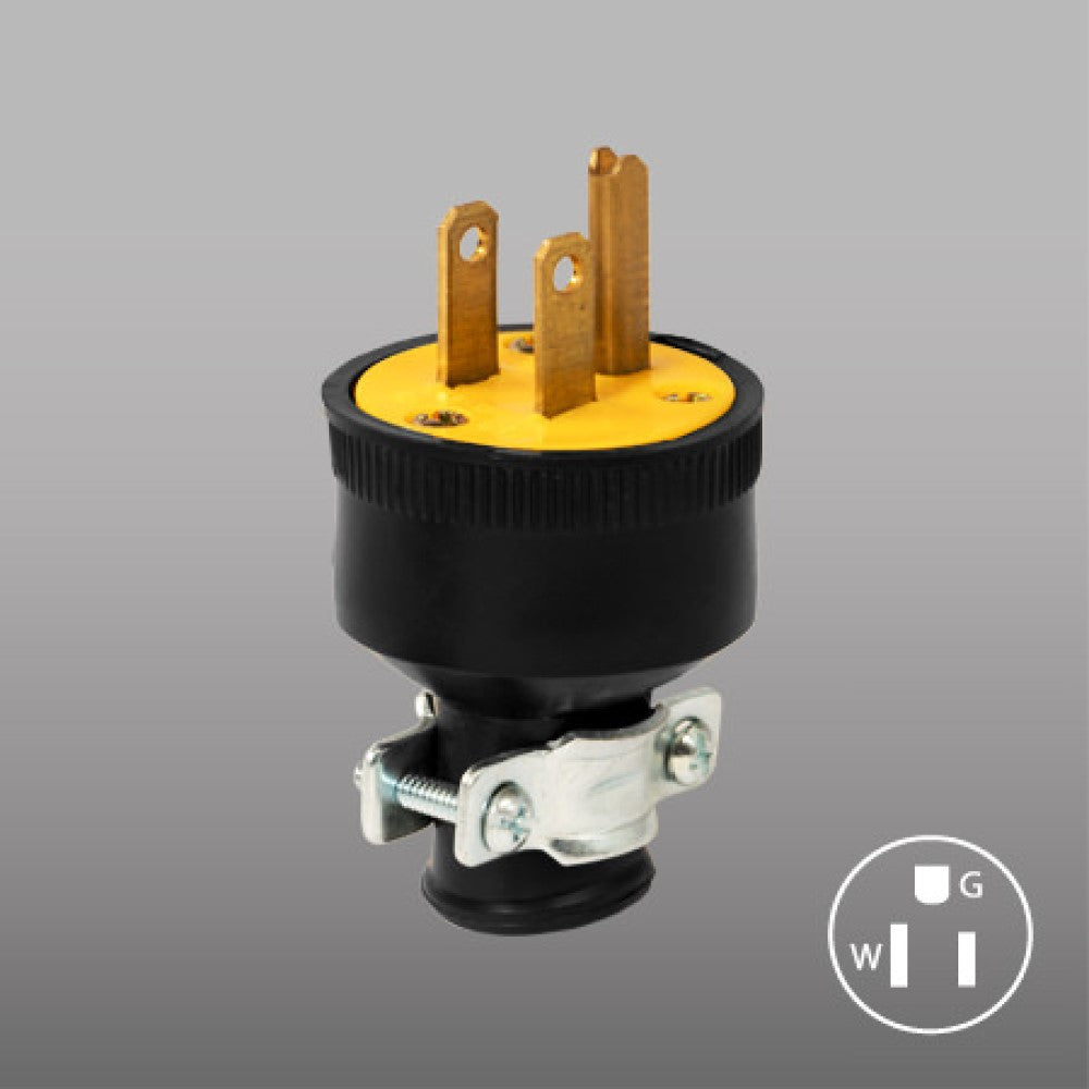 CLAVIJA HULE CON ABRAZADERA ENTRADA RECTA NEGRA 2F-3H 15A/125V MCA SUPPLIER *** OFRECER 46207 O 1709-BOX O LEV103***