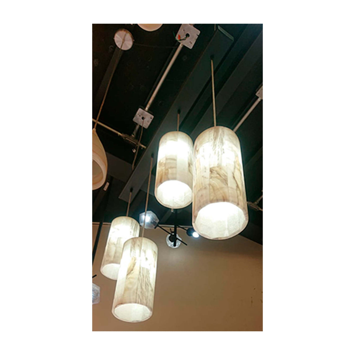 CANDIL LINEAL CILINDROS 4 ESFERAS 30CMS. ONIX BLANCO *** HAE ***