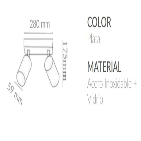 LUMINARIO RESIDENCIAL PARA INTERIOR A TECHO PLATA 70W/2XGU10 IP44 BASE GU10 NO INCLUIDA