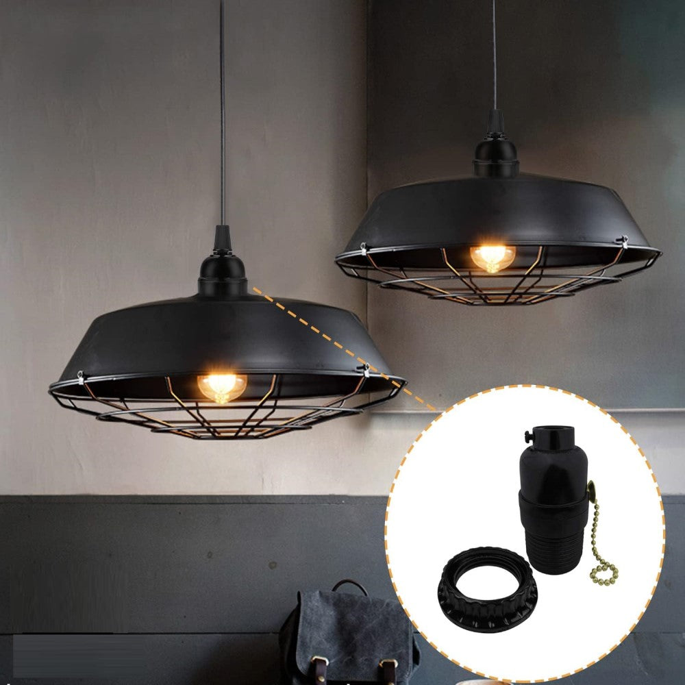 PORTALAMPARA CON APAGADOR DE CADENA Y CONTRATUERCA E26 NEGRO