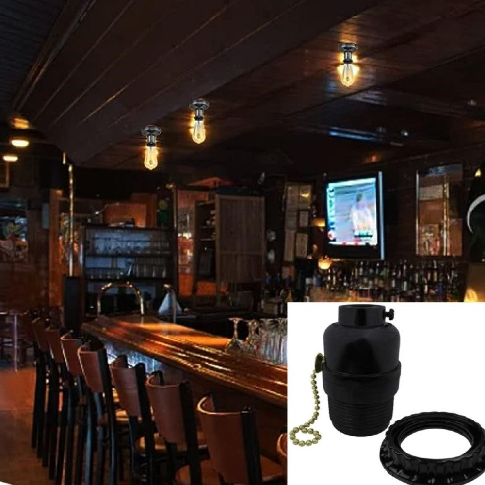 PORTALAMPARA CON APAGADOR DE CADENA Y CONTRATUERCA E26 NEGRO