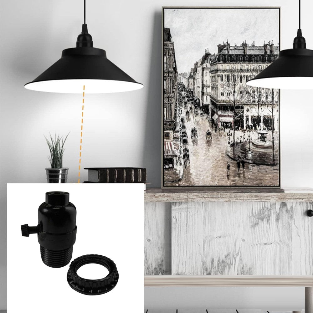 PORTALAMPARA CON APAGADOR DE LLAVE Y CONTRATUERCA E26 NEGRO