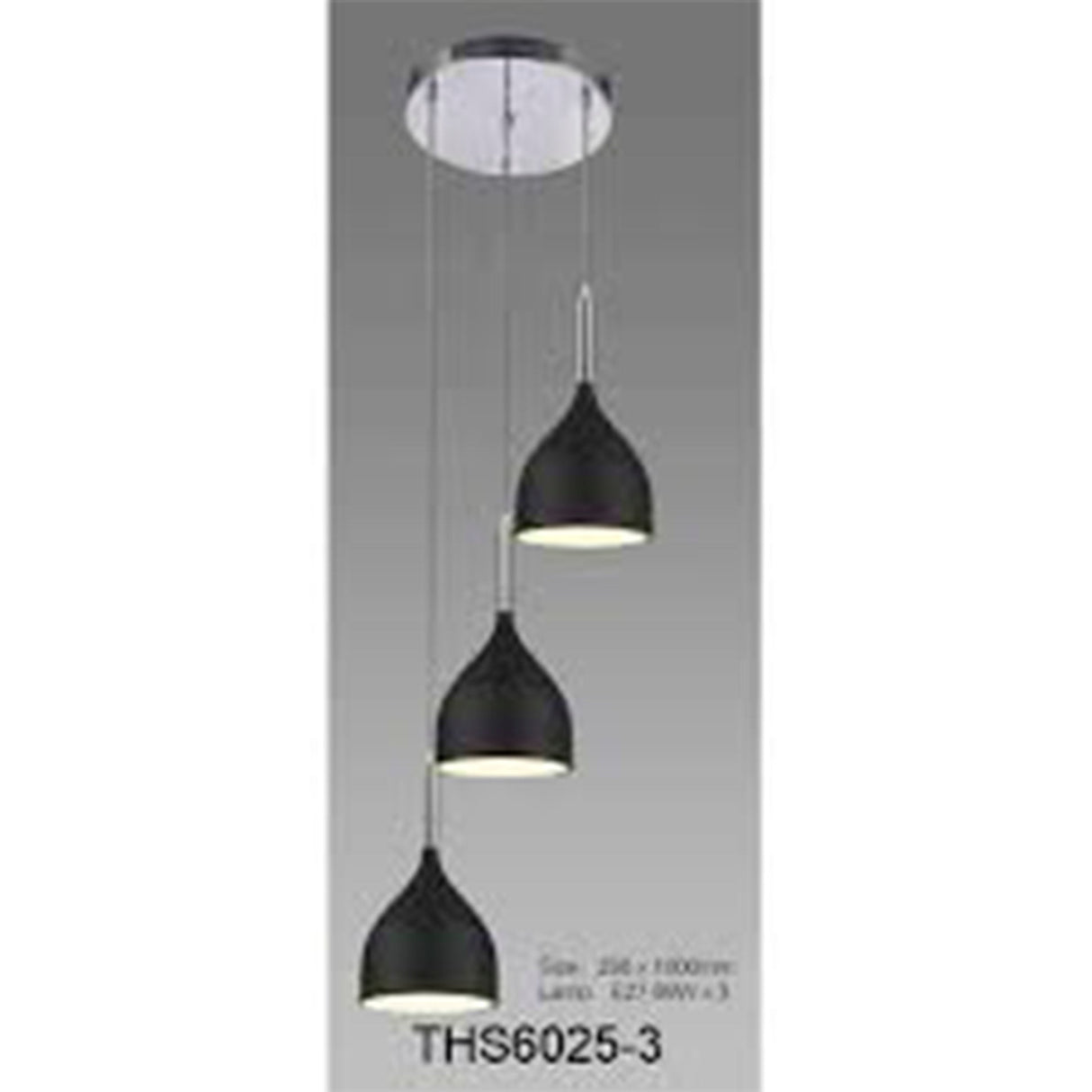 T-HS6025-3 CANDIL CAMPANA NEGRA3X60W E27250X1000MM IIDSA