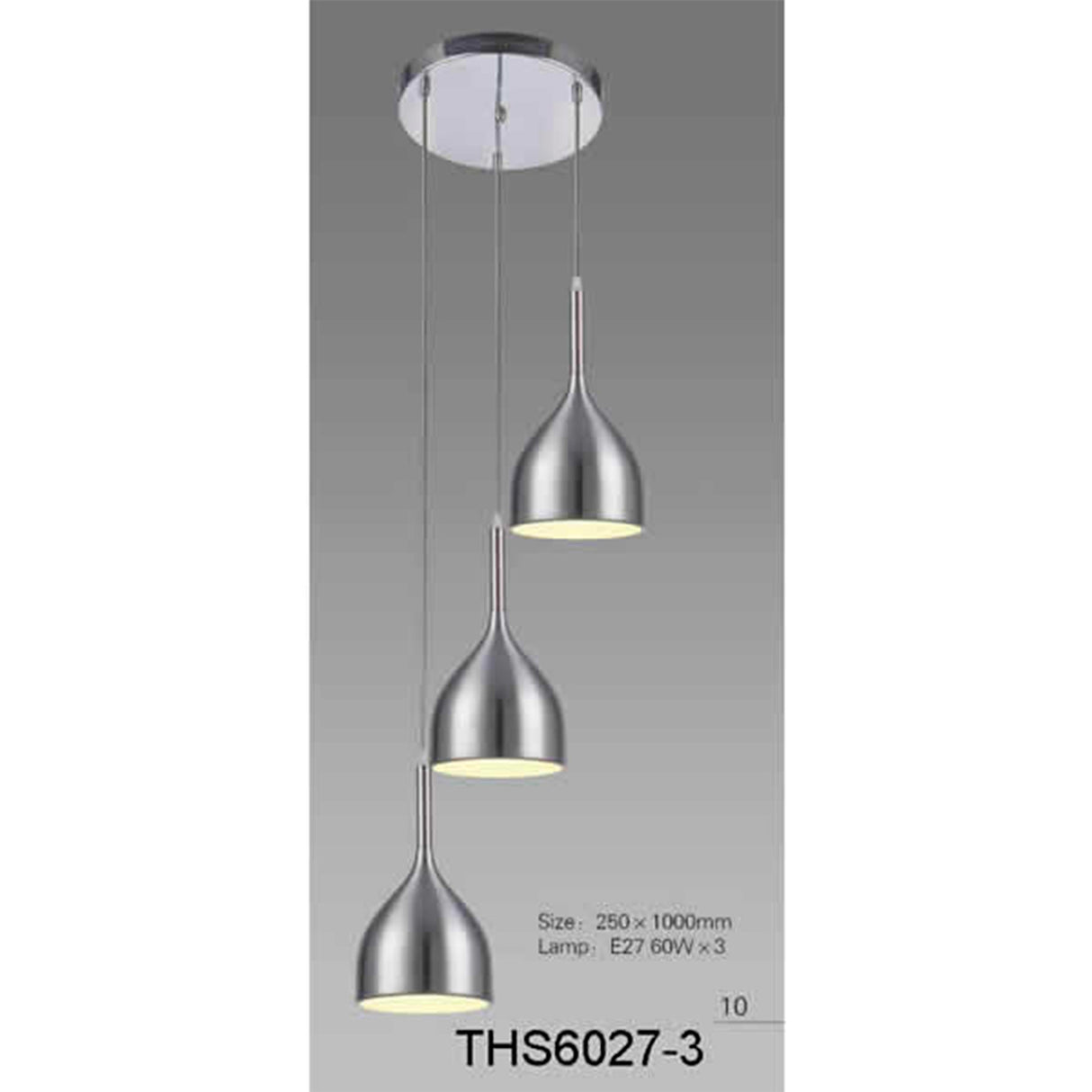 T-HS6027-3 CANDIL CAMPANA GRIS3X60W E27250X1000MM IIDSA
