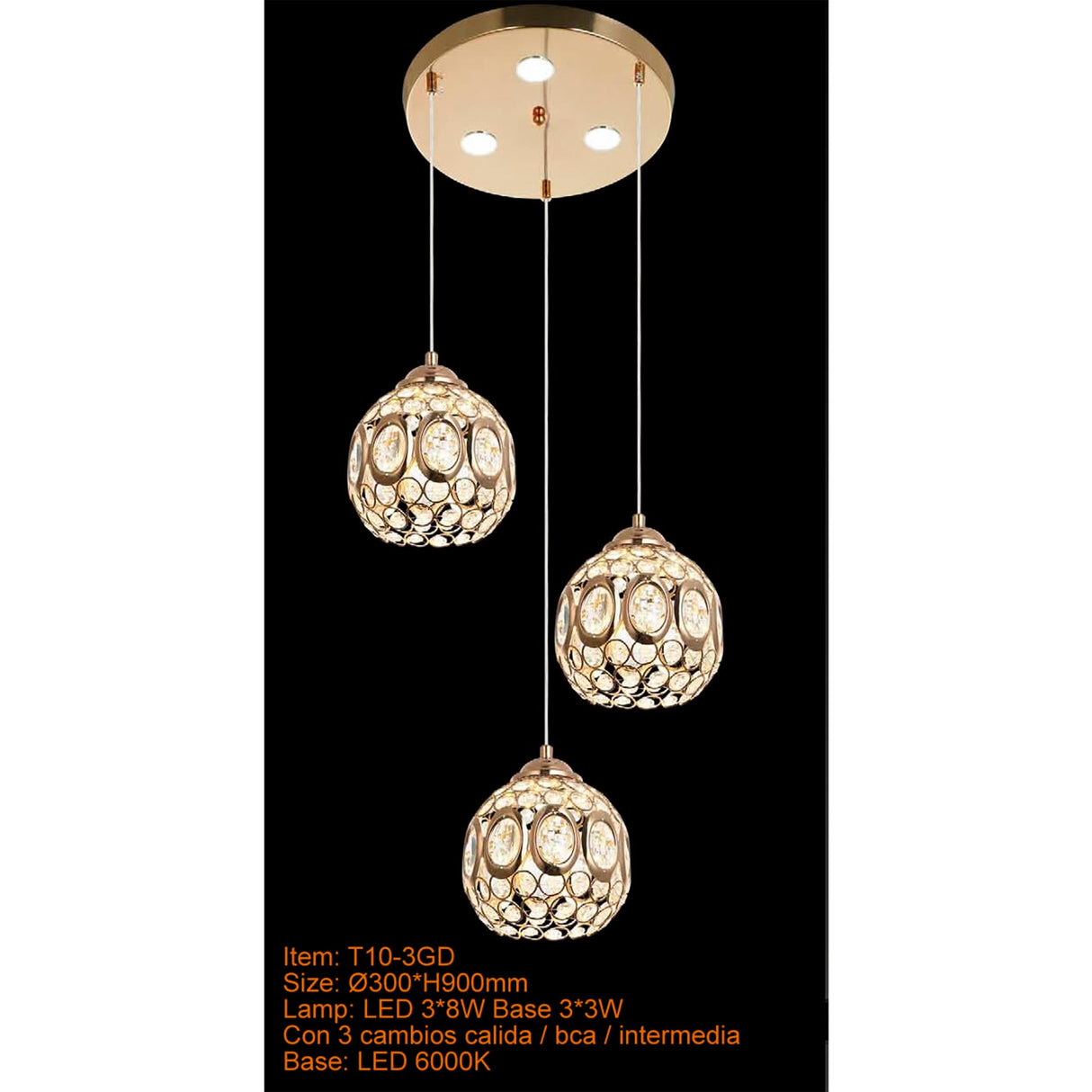 CANDIL LED 3 LUCES 11.4W CON CAMBIO EN LUZ CALIDA/BCA/INTERMEDIA BASE 3.3W 6000K