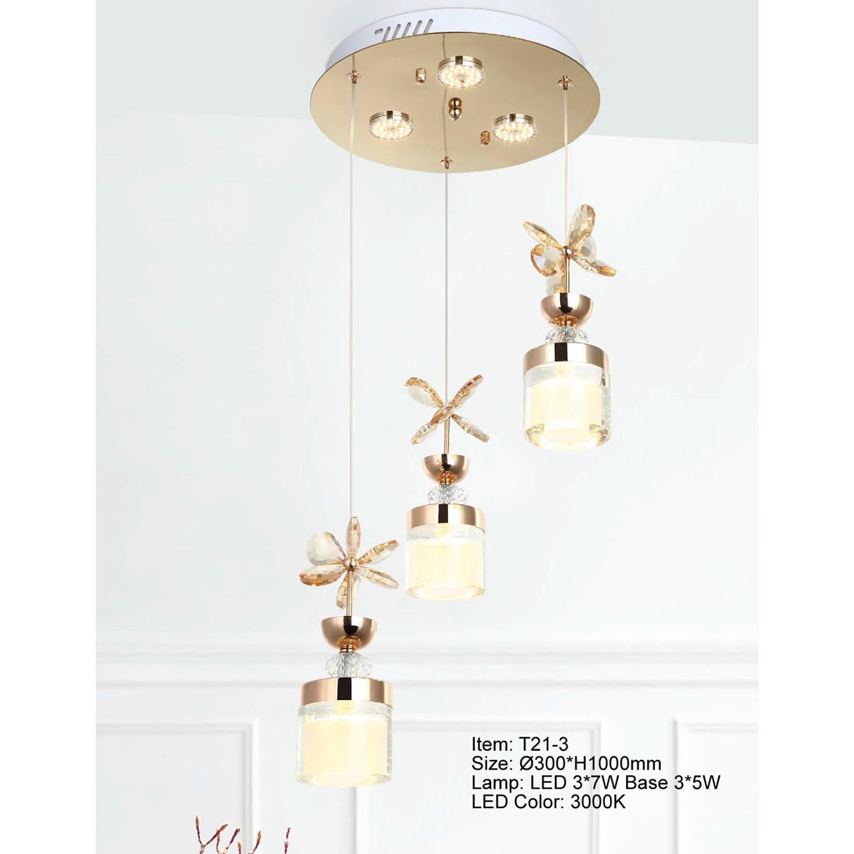 CANDIL LED 3 LUCES FLOR DE CRISTAL 11.1W 3000K BASE 3.5W