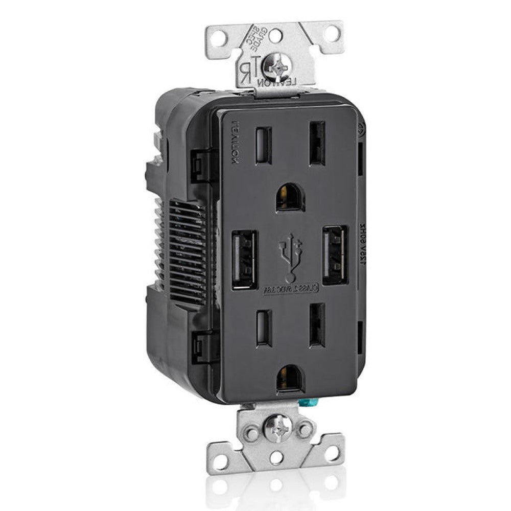 REPTACULO DUPLEX TR CON USB 15A 125V 2P 3H NEGRO