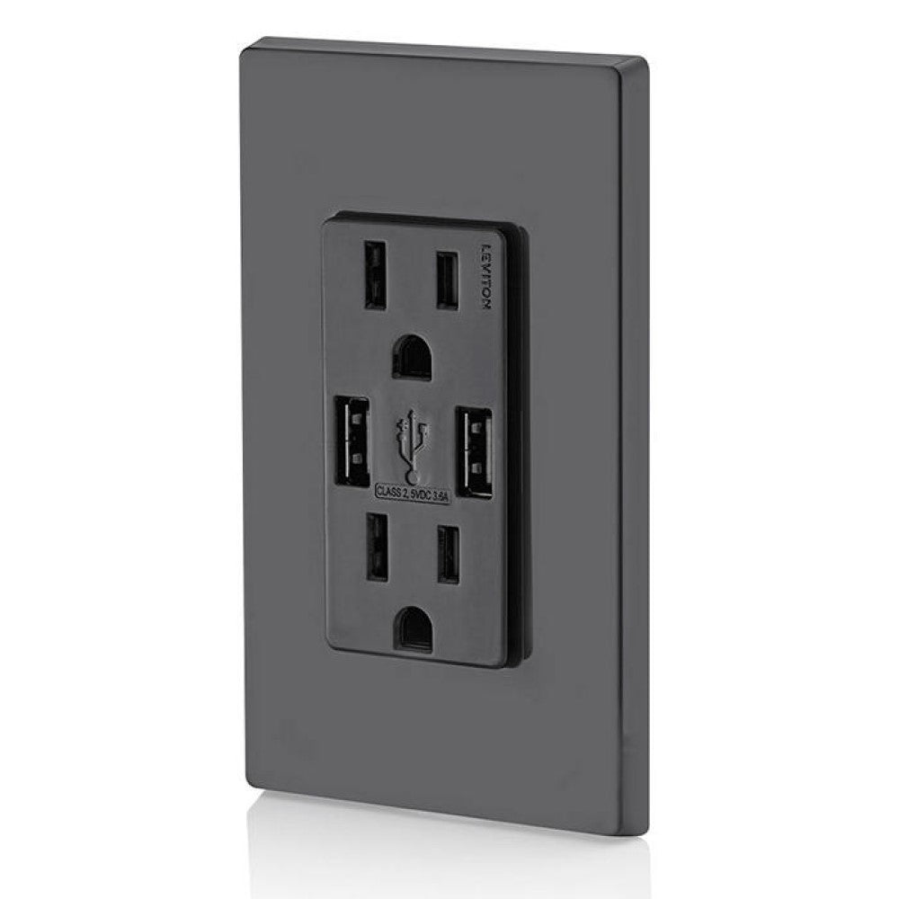 REPTACULO DUPLEX TR CON USB 15A 125V 2P 3H NEGRO