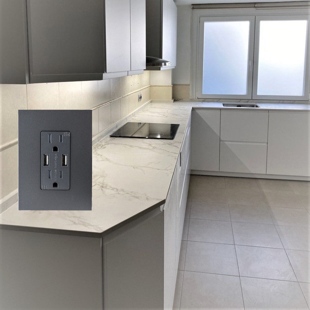 REPTACULO DUPLEX TR CON USB 15A 125V 2P 3H NEGRO