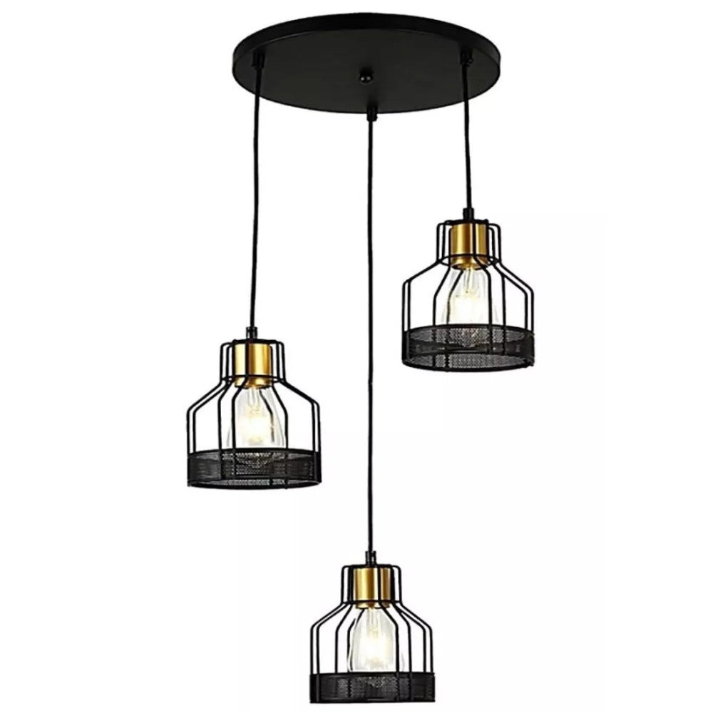 LUMINARIA COLGANTE DORADO/NEGRO 3 X 60 W LUCENA ***HAE2025***