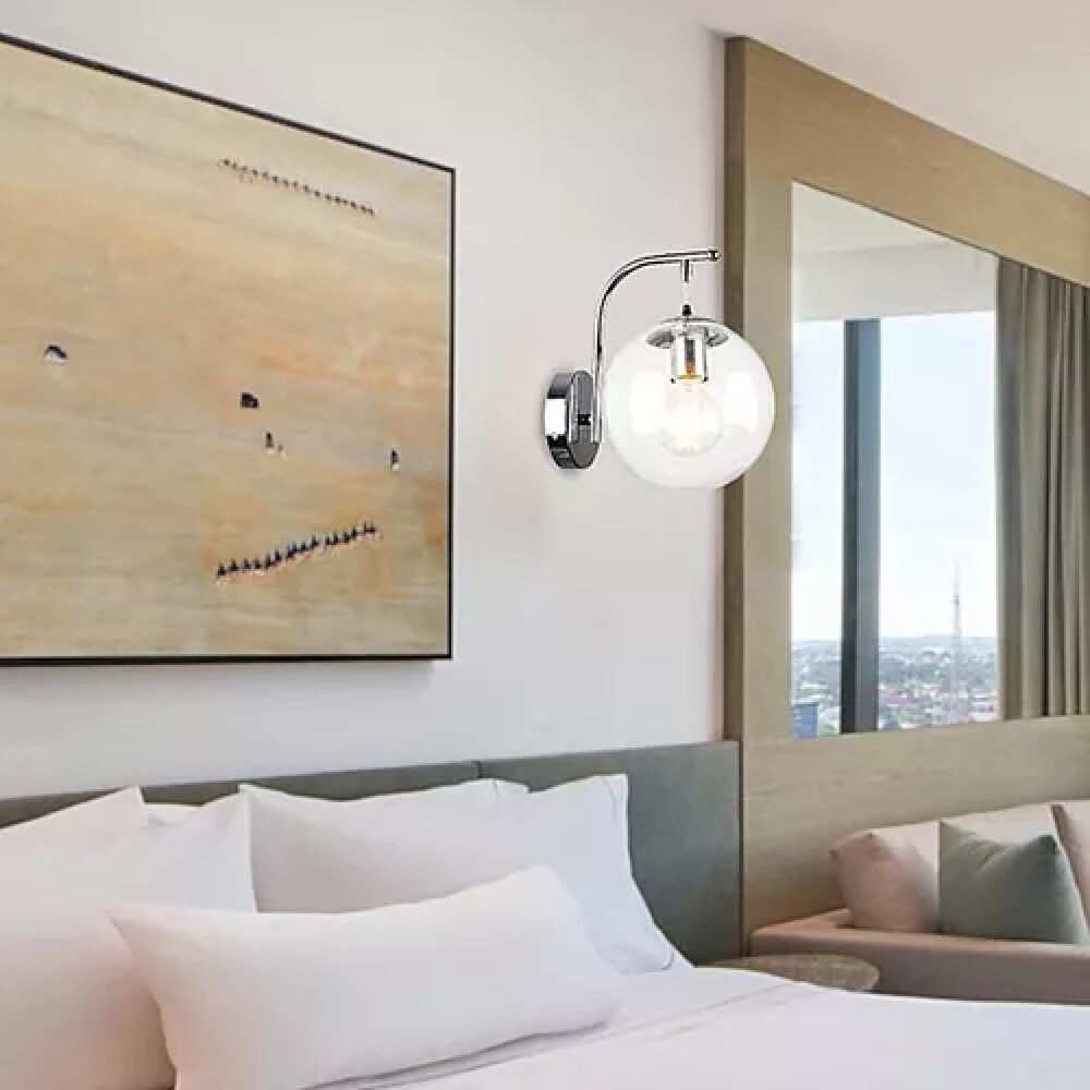 LUMIN. PARED CRISTAL/CROMO 1X60W MOON