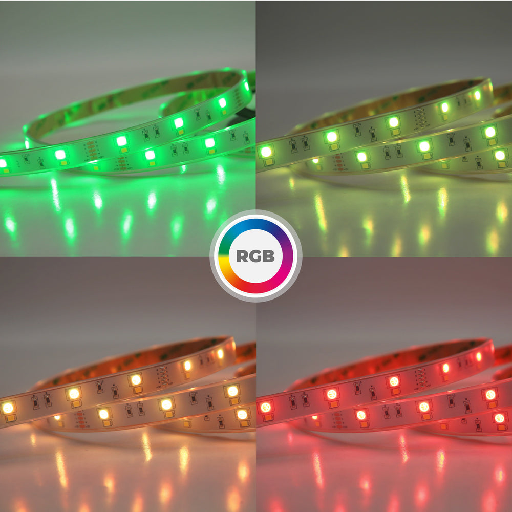 TIRA FLEXIBLE LEDRGB DE 5 METROS C/ RECUBRIMIENTO DE VINIL IP67 48W 127V S/ CABLE ALIMENTADOR.
